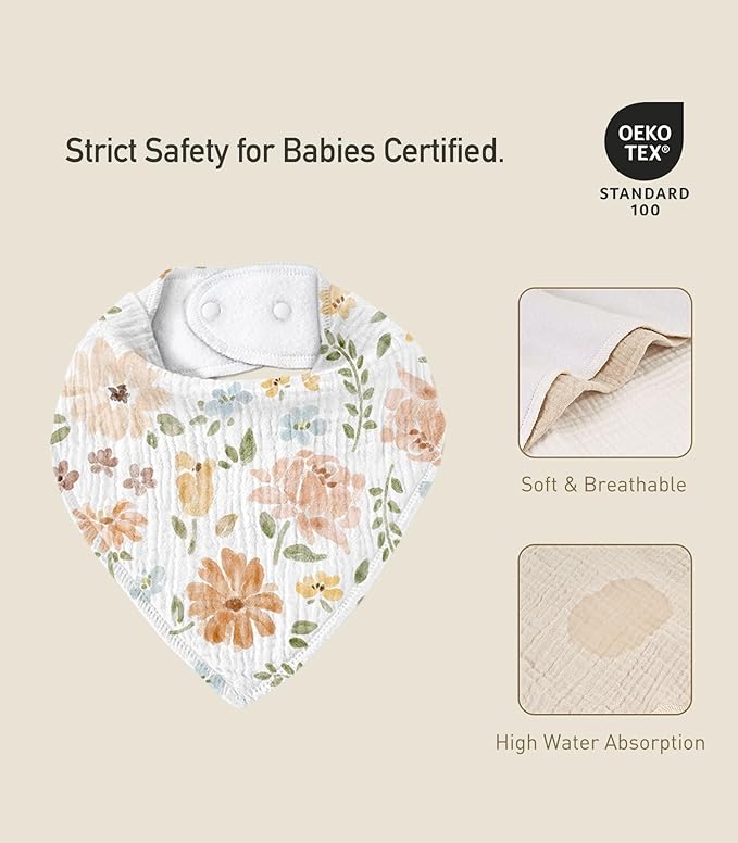 CIVARUA KIDS Muslin Baby Bibs 8 Pack, Baby Bandana Drool Bib for Drooling and Teething, Cotton Soft Absorbent for Girls Boys