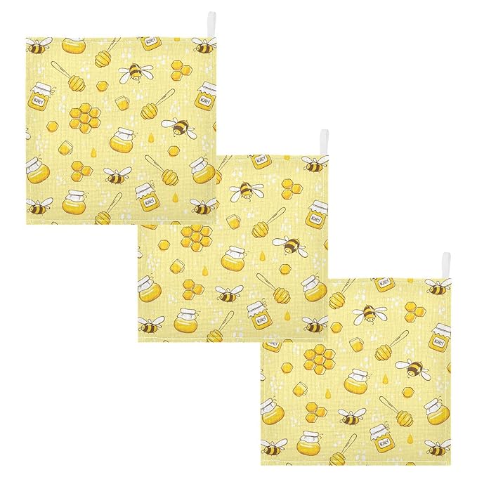 Baby Washcloths Cotton Flying Bees Honey Baby Muslin Washcloths Soft Baby Face Towel for Newborn Infants Baby Wipes, 11.8 X 11.8 Inch, 5 Pack Yellow