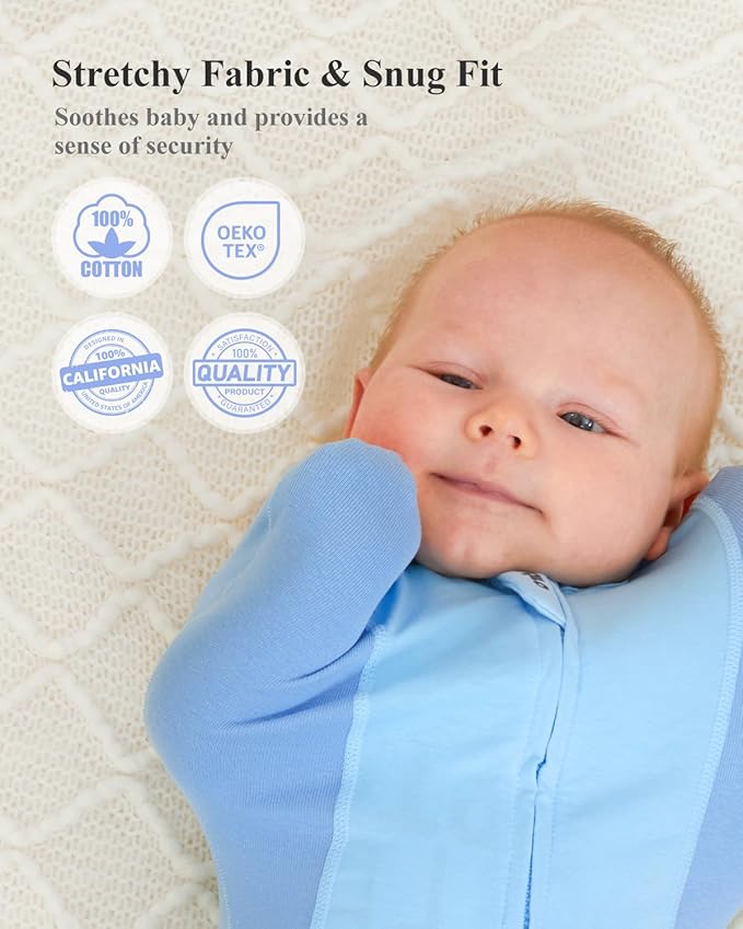 Swaddle for Newborns, Baby Swaddles 0-3 Months 5-13lb, Arms Up Swaddle 0-3 Months Newborn with Moisture-Wicking Fabric, Promotes Healthy Hip Development, 2-Way Zipper & Foot Buttons, 1Pack,Blue