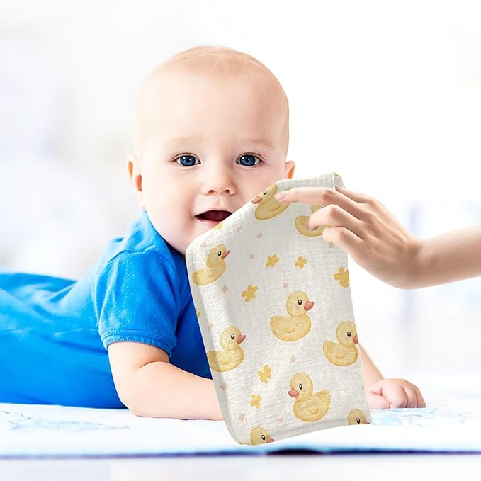 vvfelixl Cute Yellow Rubber Ducks Baby Burp Cloths Baby Muslin Washcloths for Boys Girls Cotton Babys Face Towel for Newborn Infants Soft and Absorbent 11.8 X 11.8 in, 5 Pack