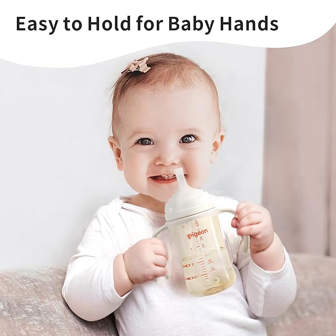 PIGEON Baby Bottle Handles PPSU Bottles 8.1Oz, Easy to Hold for Baby Hands, 1 Pack (Gray)