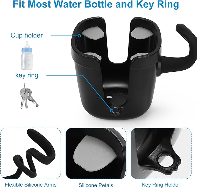 Accmor Stroller Cup Holder, Universal Cup Holder for Uppababy Nuna Doona Strollers, Bottle Drinks Holder for Wheelchair, Walker, Bike, Scooter