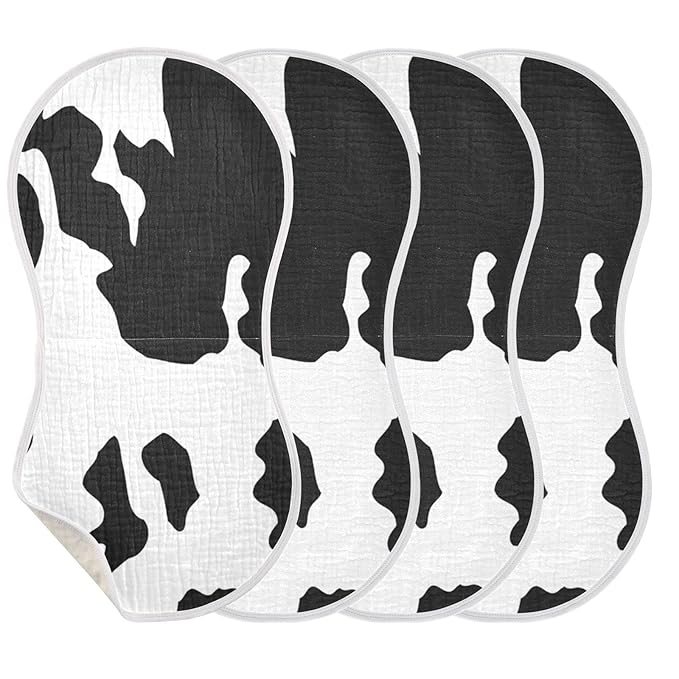 WELLDAY Muslin Baby Burp Cloths Set of 1, Soft Absorbent Animal Cow Print Muslin Washcloths, Bibs, Face Towel for Newborn Boys Girls, 22 x 11 Inch