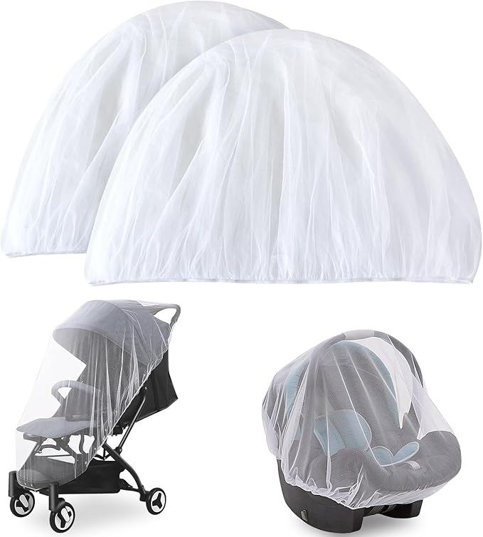 Mosquito Net for Stroller(2 Pack), Baby Mosquito Net for Car Seat, Bassinets, Cradles, Playard, Pack N Plays and Portable Mini Crib, Baby Insect Netting, White