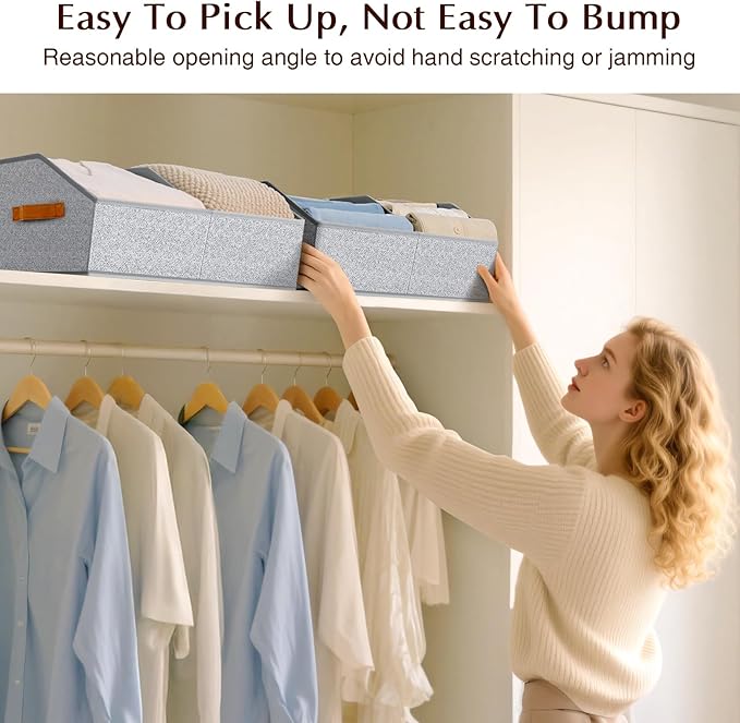 Closet Organizers and Storage Bins - 6 Pack Collapsible Divided Trapezoidal Cube Storage Bins Baskets with Orange Handle for Organizing Clothes Blankets, Toys, Books, Towels(Ant Gray)
