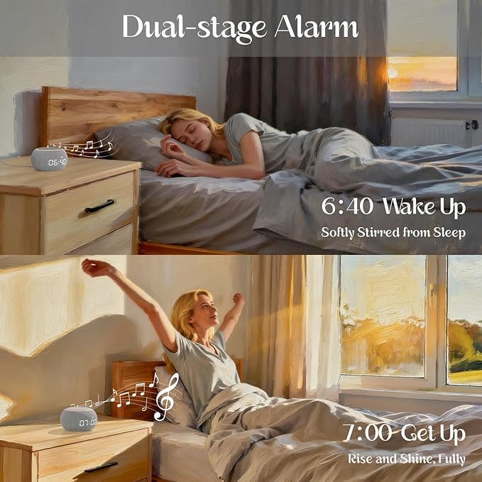 Sound Machine for Adults White Noise Machine for Sleep with Night Light, 507 Non Looping Soothing Sounds, Dual-Stage Alarm&Snooze, Smart App Control Custom Buttons, Dimmable Clock Timer for Baby Kids
