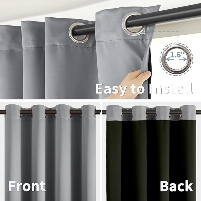 BGment Thermal Insulated 100% Blackout Curtains 63 Inch Length 2 Panels, Total Light Blocking Curtains for Bedroom, Grommet Window Drapes with Thick Black Liner, 52 Inch Wide Each Panel, Dove Grey