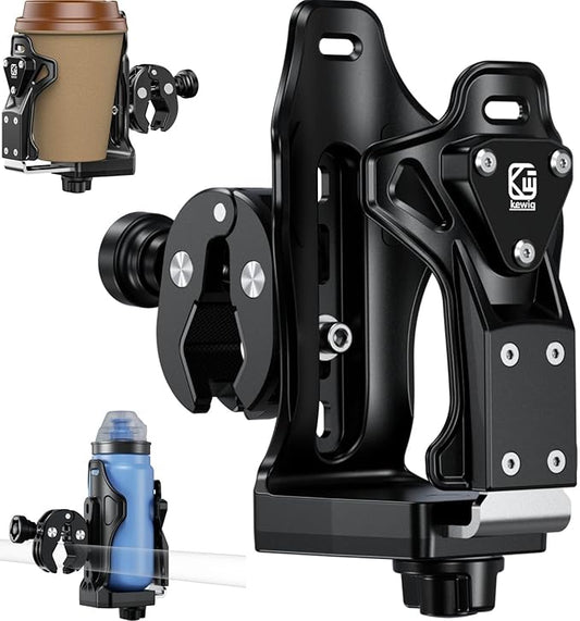 Kewig Anti-Theft Motorcycle Cup Holder, Extra Large Adjustable Size Bike Water Bottle Holder for 1.95 – 3.6" Diameter Bottles, Motorcycle Drink Holder for Stroller, Moto, Bicycle, Scooter, Wheelchair