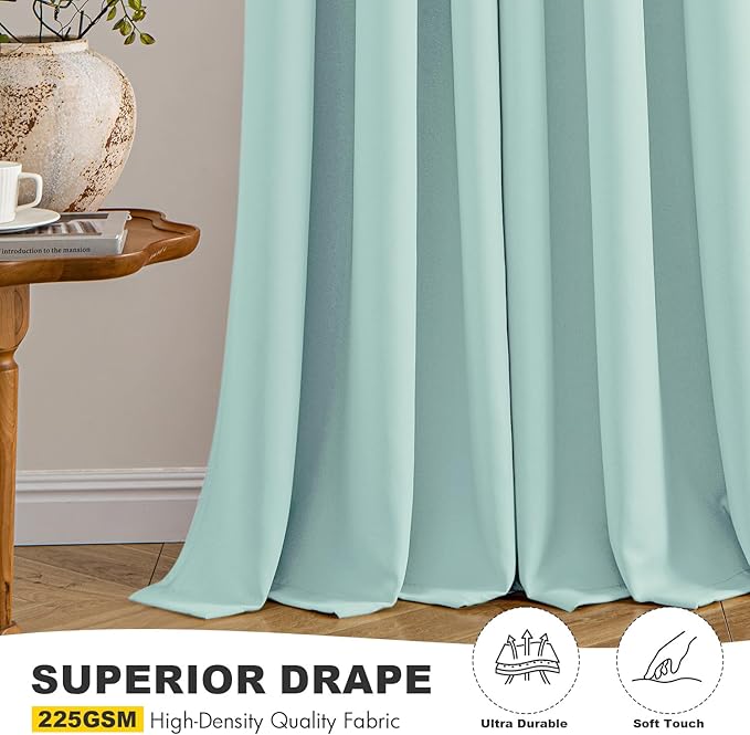 MIULEE Aqua Blackout Curtains for Bedroom Living Room 45 Inches Long 2 Panels, Thermal Insulated Room Darkening Drapes Solid Grommet Noise Reduction Light Blocking Window Treatments 40x45 Inch