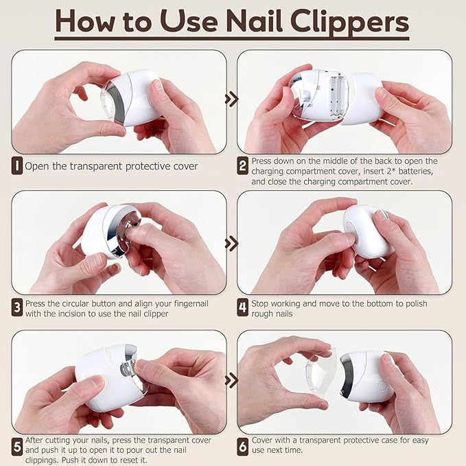 Electric Nail Clipper, 2-in-1 Automatic Nail Trimmer and File, Battery Operated, Fingernail Cutter File Safe for Children Babies