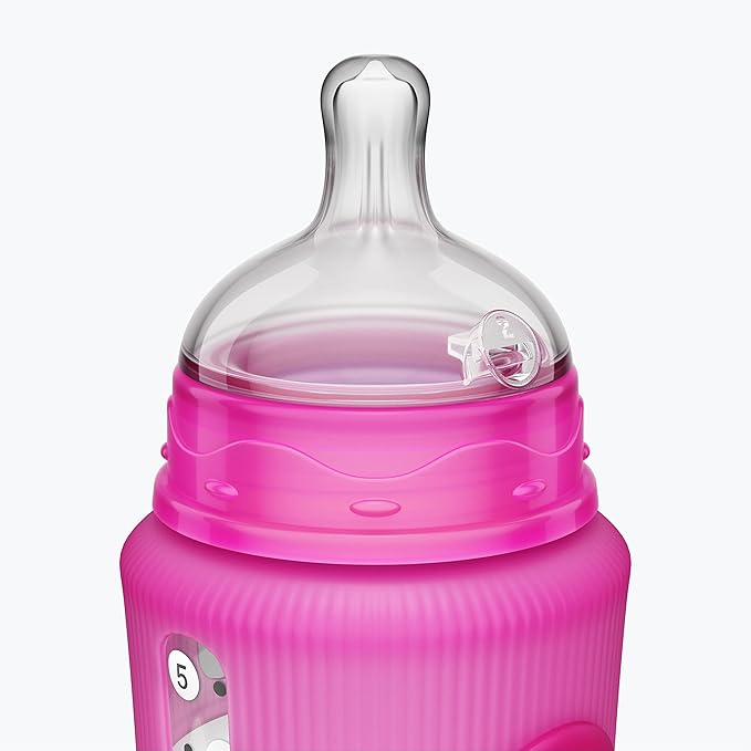 Smilo Baby Bottle Set with Stage 0 Slow Flow Anti Colic Nipple, 10 Oz / 300 ml Capacity, 3X Pack of Anti Colic Baby Bottles 0-3 Months - Pink