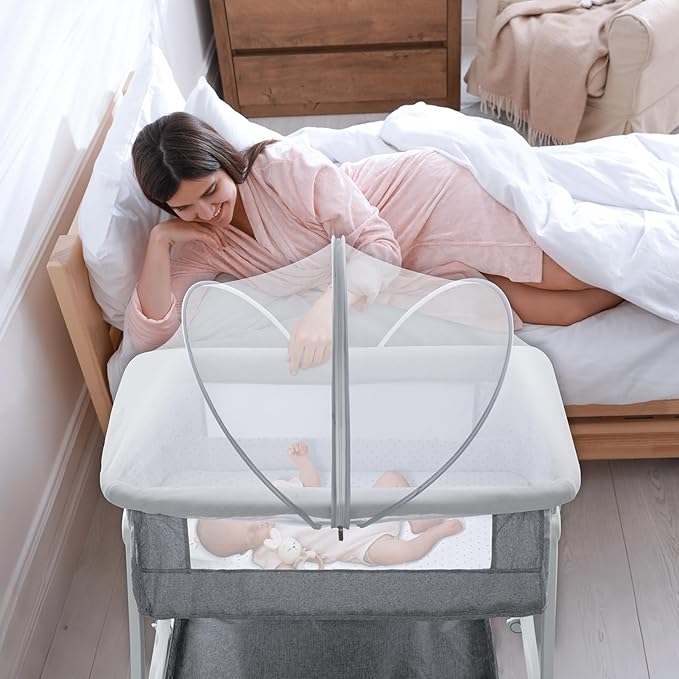 Bassinet Cover for Cats - Bassinet Net Cover for Baby Prevents Entry of Insects/Pets, Breathable Crib Net with Two-Way Zippers, Mosquito Net for Bedside Sleeper/Travel Crib (White-Small)