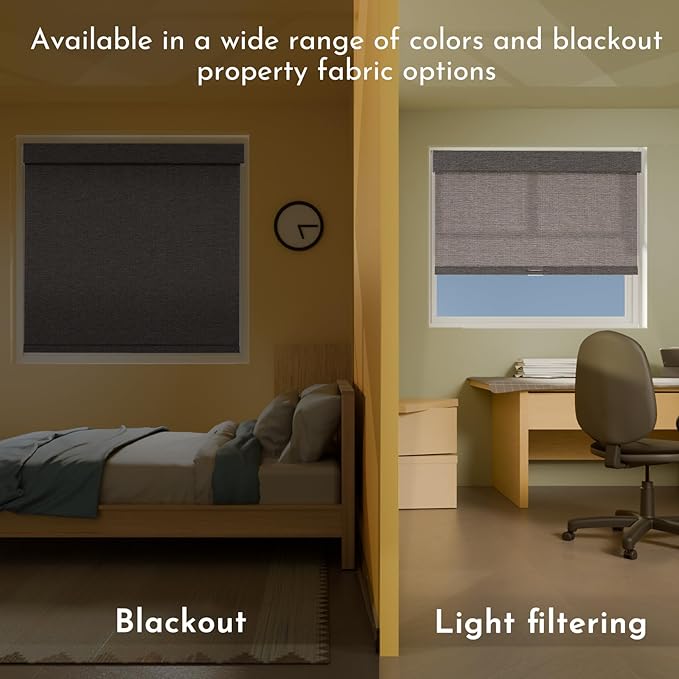 Persilux Light Filtering Roller Shades for Indoor Window Blinds,Cordless,Linen Fabric,Thermal Insulated Fabric UV Protection Shades for Home,Office,Bedroom,Door,Light Filtering-Stone Grey,Custom Size