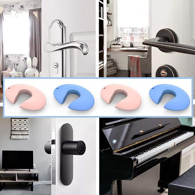 Door Pinch Guard and Door Slam Stopper, Durable Silicone Door Finger Pinch Guard, Prevents Slamming on Even Heavy Doors, Non-Toxic & Pet Friendly, 4 Packs （2 Pink 2 Blue）