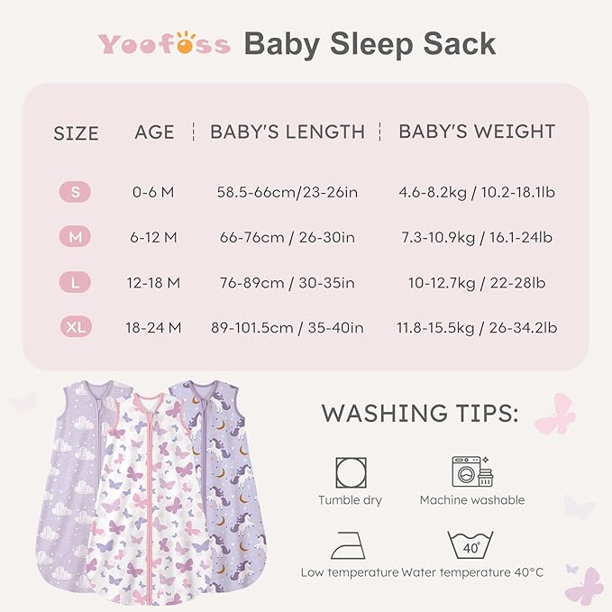 Yoofoss Baby Sleep Sack 0-6 Months Wearable Blanket for Babies 100% Organic Cotton 2-Way Zipper TOG 0.5 Toddler Sleeping Sack 3 Pack, Comfy Lightweight Sleep Sacks