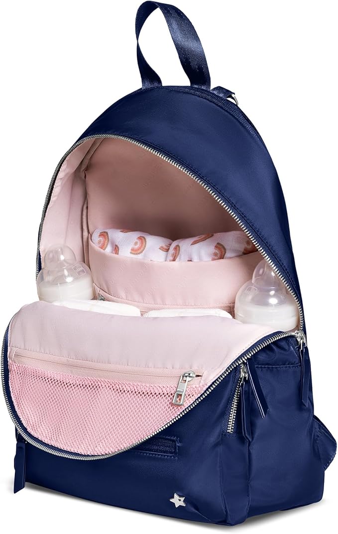 JuJuBe New Everyday Diaper Bag Backpack with Portable Changing Pad, Stroller Straps, Large Travel Backpack for Boy or Girl, Carrying Baby Bottles, Wipes, Diapers, Pacifiers, Navy
