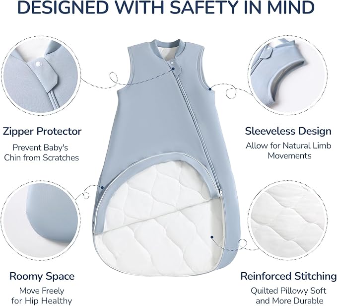 usbettas 1.0 Tog 2.5 Tog Baby Sleep Sack, 100% Cotton Baby Sleeping Bag 3-24M, 2-Way Zipper Baby Wearable Blanket