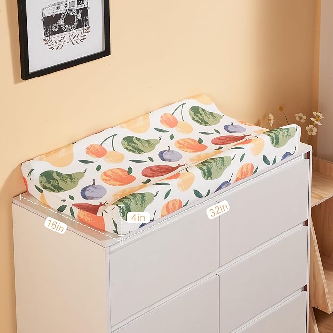 TILLYOU Baby Changing Pad Cover, Changing Table Cover for Girls Boys, Ultra Soft Breathable, 2 Pack Fruit Shadow & orangish