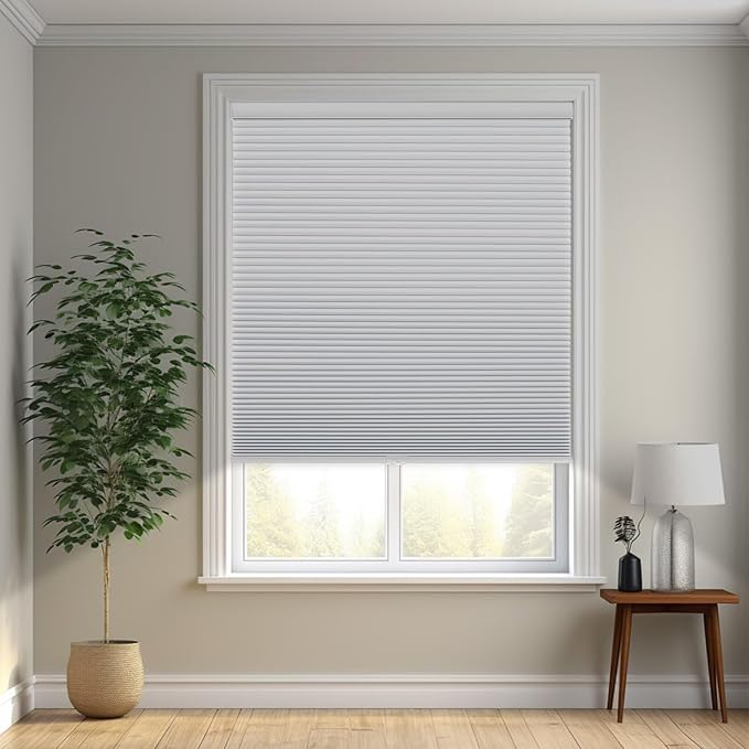 Changshade Cordless Cellular Shades, Blackout Honeycomb Shades for Windows, Pull Down Pleated Blinds, Easy to Install for Indoor Windows and French Doors,27" W x 50" H, White