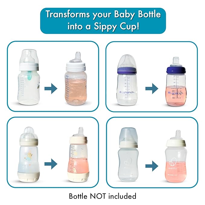 Sippy Spout Nipples for Lansinoh, MAM and Evenflo (Wide Neck) Baby Bottles, 4-Count, Soft Spout, Food Grade Silicone, BPA-Free, Variable Flow, Spill-Proof, Converts Baby Bottles to Sippy Cup 4+ months