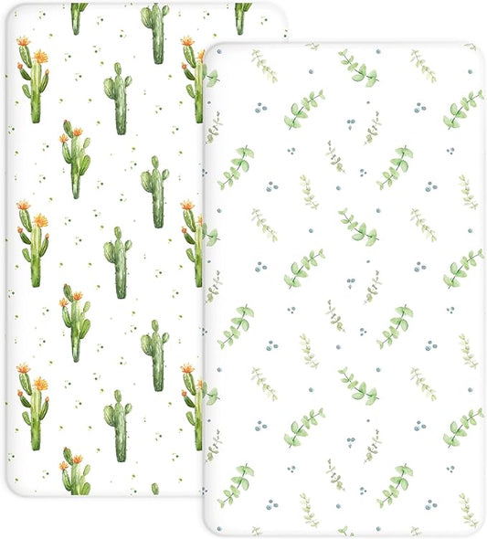 Crib Sheets for Boys and Girls, 2 Pack Fitted Baby Sheets for Standard Toddler Mattress 28" x 52", Soft Breathable Jersey Knit Baby Bedding (Desert Green)