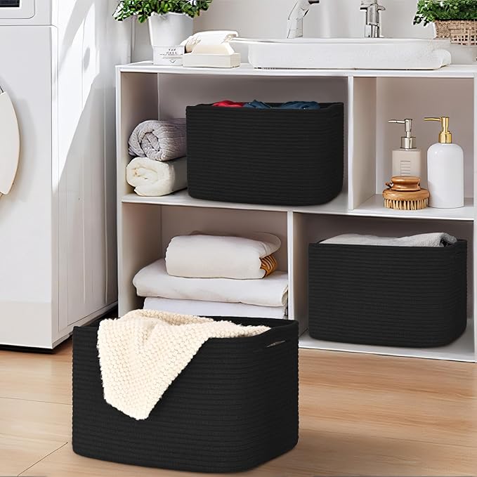 Woven Storage Baskets, Baskets for Organizing, 3 Pack Woven Basket for Storage, Storage Baskets for Shelf, Towel, Toy, Book, Closet, Baby 15"×10"×9"