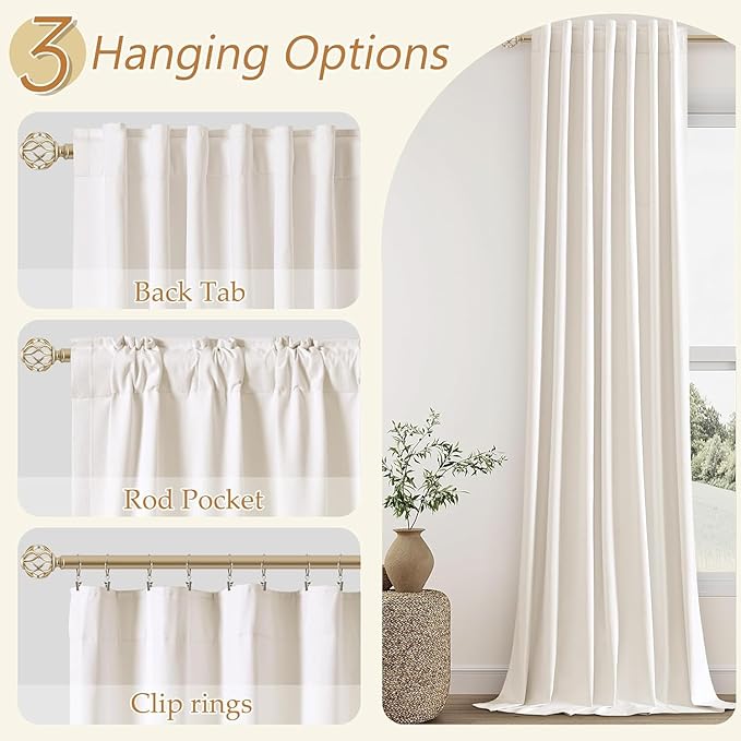 Guken Ivory 100% Blackout Linen Curtains 96 Inch Length 2 Panels Set for Living Room Bedroom Back Tab Thermal Insulated Black Out Drapes Room Darkening Window Curtains 40 Wide