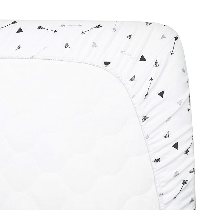 American Baby Company 2 Pack 100% Natural Cotton Fitted Crib Sheets 52" x 28" - Soft, Breathable, Hypoallergenic & Gentle Toddler Bed Sheets, Silver Black Arrow and Stripes, Neutral for Boys & Girls