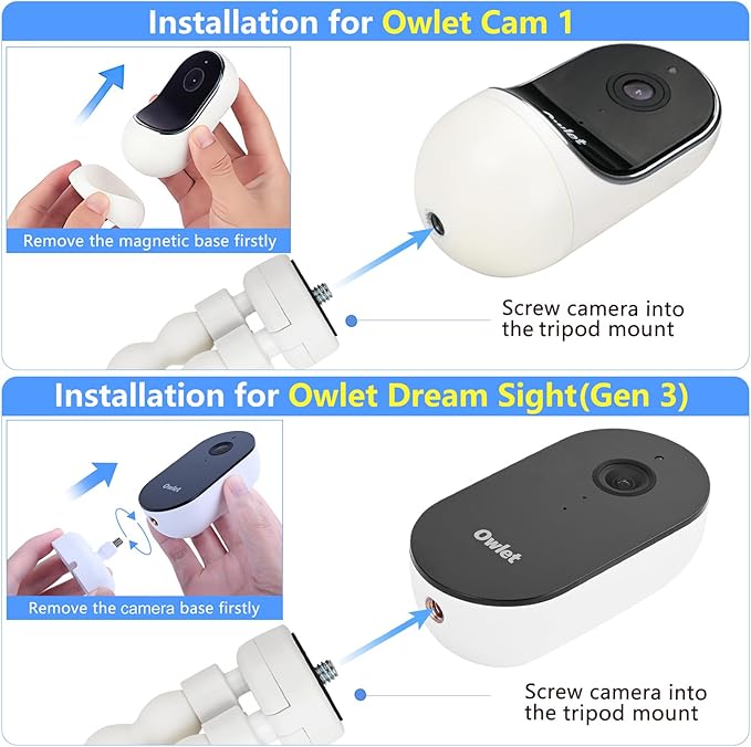 Flexible Tripod Baby Monitor Mount for Owlet Cam, Owlet Cam 2 and Owlet Dream Sight (Gen 3) Smart Video Baby Monitor, Attach Your Baby Camera Wherever You Like Without Tools or Wall Damage - White