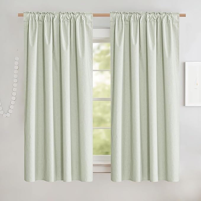NICETOWN Sage Green Linen Kitchen Draperies Completely Shaded, Privacy Protection & Noise Reducing Rod Pocket & Back Tab Drapes, White Lined Insulated Window Treatment Curtains(2 Pieces, W52 x L63)