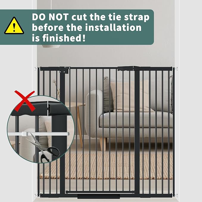 40.55" Tall 1.37" Ultra Narrow Spacing Dogs Pets Baby Gate for Doorway Safety Proof Indoor 61.61-69.48" Extra Wide Puppy Pressure Mounted No Drill Walk Through Black Metal Hallway
