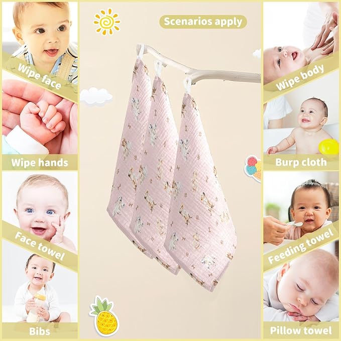 vvfelixl Baby Cotton Washcloths Golden Retriever Infants Bath Towel for Unisex Face Towels for Newborn, Natural Baby Wipes Delicate Skin, 11.8 X 11.8 inch, one sizex5