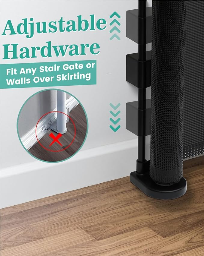 71 inch Retractable Baby Gates 42 inch Tall, Retractable Gate with Reinforced Strip Design to Prevent Crawling Through, 6 FT Retractable Dog Gate for Stairs, Doorways, Hallways, Indoor/Outdoor