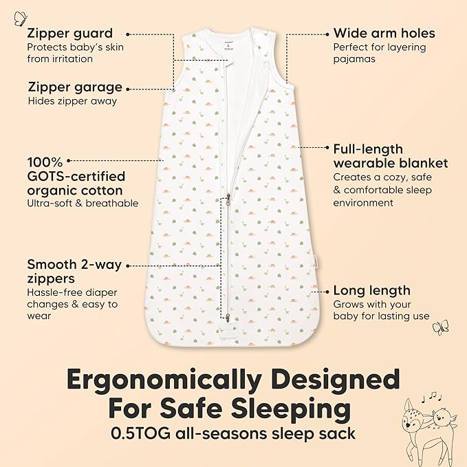 2-Pack Baby Sleep Sacks, Zipper Wearable Blanket - 0.5TOG Organic Cotton, Lightweight,Soft Cozy Toddler Sleeping Sack 12-24 months, Easy to Wear Large Newborn Transition Swaddles Sleepsacks (Roarsome)