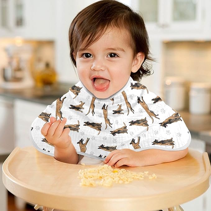 Qinllo 1 Pack Muslin Burp Cloths German Dogs Paw Prints White Cotton Baby Burp Cloths Extra Absorbent and Soft Spit Up Rags for Newborn Babies 22x11 Inch