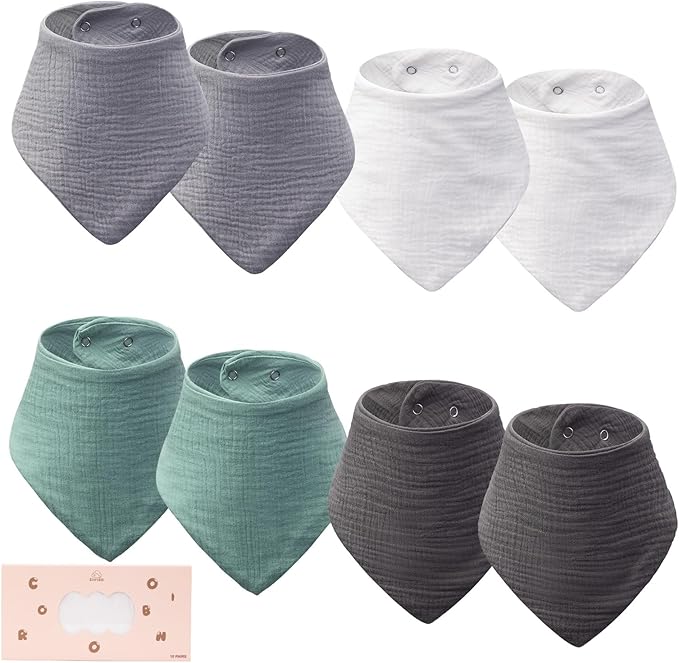COOROBIN 8 pack-Muslin Baby Bibs, 100% Cotton Baby Bandana Drool Bibs, Ultra Soft & Absorbent for Newborns & Infants
