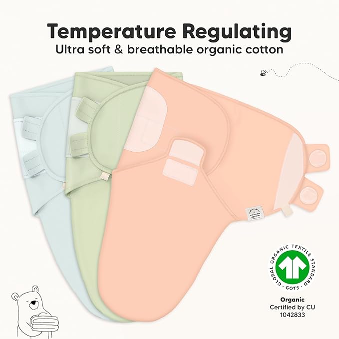 3-Pack Organic Baby Swaddle Sleep Sacks - Swaddles for Newborns, Infant 0-3 Months, Baby Girls, Boys, Soft & Snug Newborn Sleep Sack, Nursery Swaddling Blankets (Mellow)