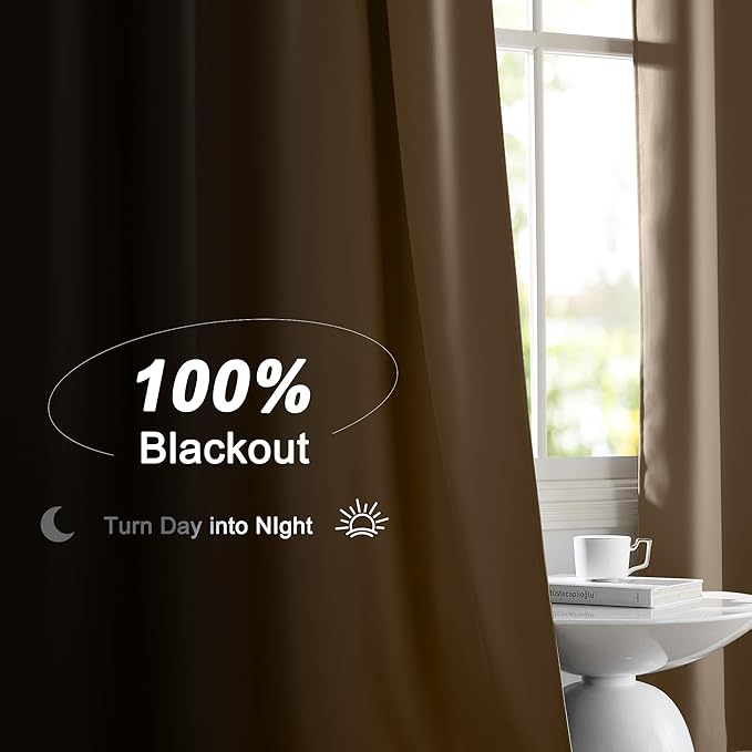 NICETOWN Taupe 100% Blackout Curtains for Bedroom, 52x84 Inches Set of 2 for Living Room, Rod Pocket Back Tab & Noise Reducing Drapes Black Lined Insulated Window Treatment Panels