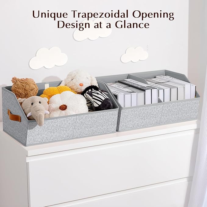 Closet Organizers and Storage Bins - 4 Pack Collapsible Divided Trapezoidal Cube Storage Bins Baskets with Orange Handle for Organizing Clothes Blankets, Toys, Books, Towels(Ant Gray)