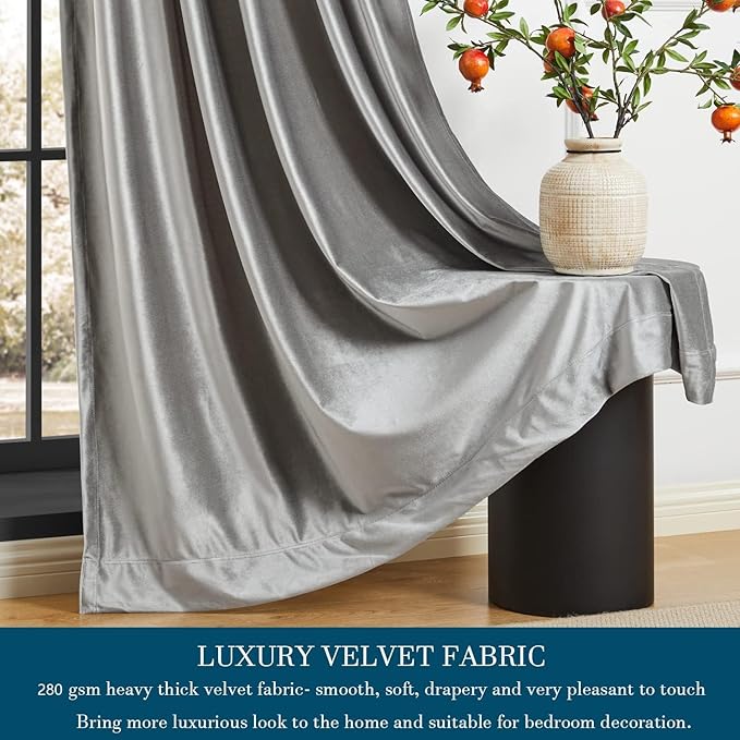 PRIMROSE Light Grey Curtains 102 inch for Living Room,2 Panels Drapes Blackout Rod Pocket Back Tab Window Treatment Room Darkening Thick Decorative Curtains for Bedroom