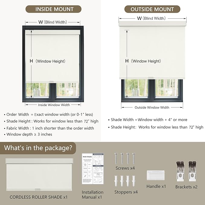 Cordless Blackout Roller Shades Blinds for Windows Free-Stop,Pull Down Room Darkening with Valance,Thermal Insulated Woven Fabric Window Door Blinds for Home,Office,Beige 55" W x 72" L