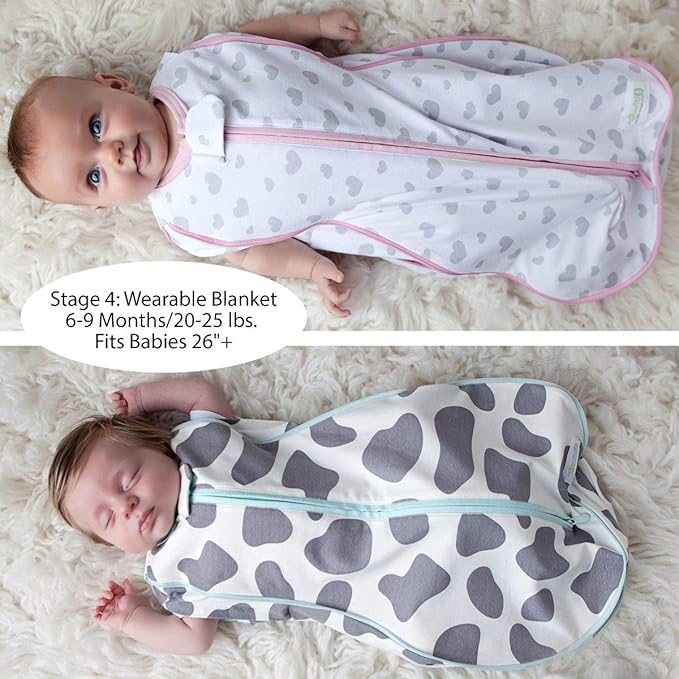 Woombie Grow with Me Baby Swaddle, Convertible Swaddle Fits 0-9 Months, Expands to Wearable Blanket for up to 18 Months, Elephants Pink