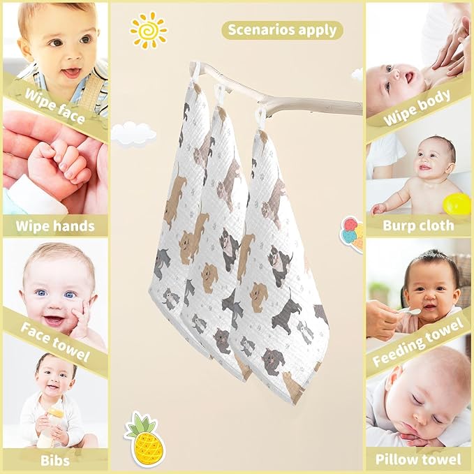 vvfelixl American Bully Dogs Baby Burp Cloths Baby Muslin Washcloths for Boys Girls Cotton Baby Face Towel for Newborn Infants Soft and Absorbent 11.8 X 11.8In, 5 Pack