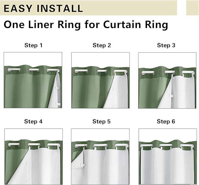 Aiyufeng 100% Blackout Curtain Liner 2 Panels Set for Bedroom Living Room, Greyish White Black Out Curtains Liner for 63 Inch Behind Curtains, Liners Per Set with 14 Pieces Rings, Each 40" Wx58 L