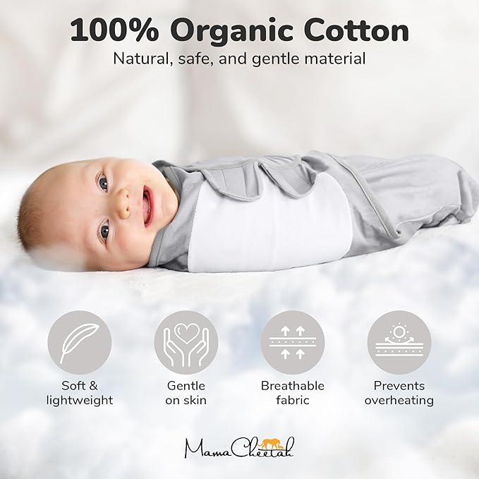 Mama Cheetah Baby Swaddle Sack 3-6 Month, Organic Cotton Swaddle Sleep Sack, Infant Swaddle Blanket Wrap for Large Babies, Baby Essentials, Easy Swaddles for Boy Girl, 4-Pack