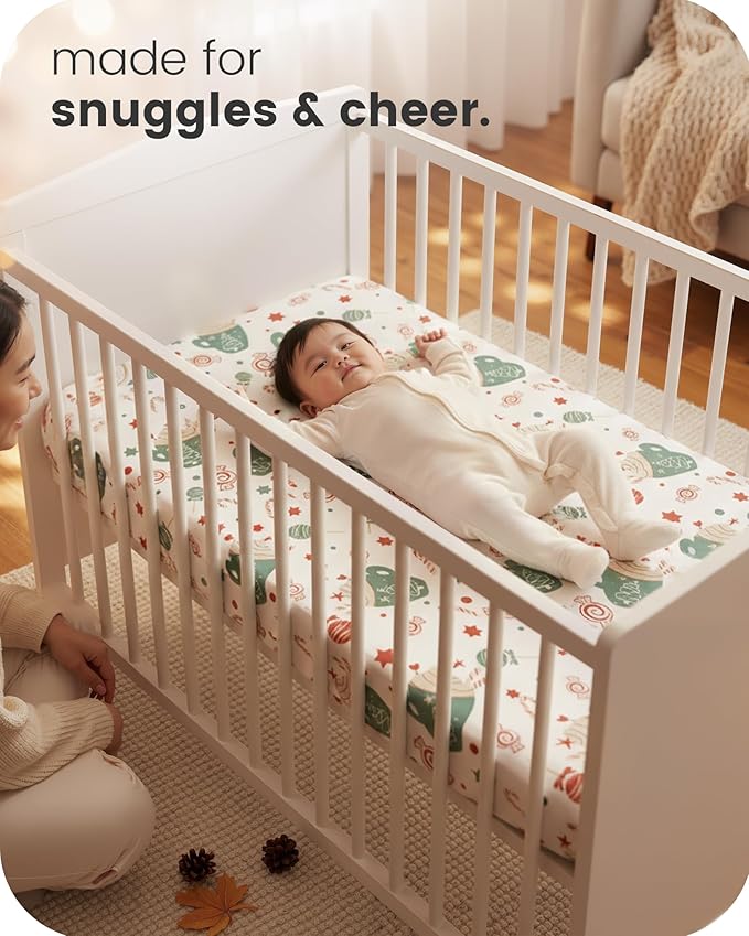 Pack and Play Sheets Fitted, Mini Crib Sheets 2-Pack for Pack N Play Mattress, Stretchy Playard Sheet, Soft and Breathable