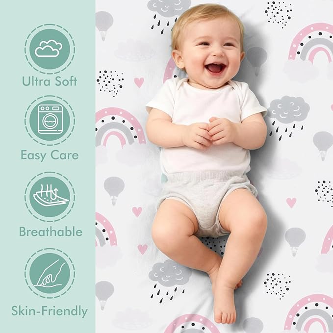 3 Pack Stretchy Bassinet Sheets - Universal Fit for Rectangle, Round, Oval, Hourglass Cradles & Moses Baskets - Soft Breathable Fitted Bassinet Sheets Set for Baby - Pink & Grey Heart