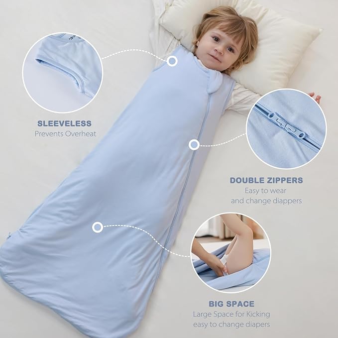 Mosebears Unisex Rayon Made from Bamboo Sleep Sack with 2-Way Zipper,2.5 Tog Baby Winter Sleep Sack(Fog Blue,6-18 Months)