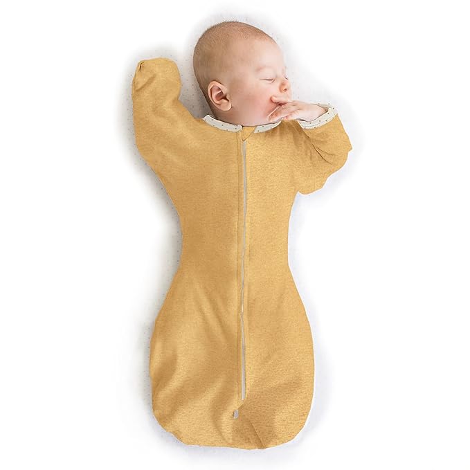 SwaddleDesigns Transitional Swaddle Sack, Arms Up Half-Length Sleeves & Mitten Cuffs, Swaddle for Newborn Transition to Baby Sleep Sack Wearable Blanket, Large, 6-9 Month, 21-24 lb, Heathered Gold