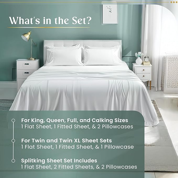100% Egyptian Cotton Sheets California King Size Sheets Set with Fully Elasticated Cal King Fitted Sheet & Pillowcase Sets, 800 TC Hotel Collection No Pill Soft Breathable Luxury White Bedding